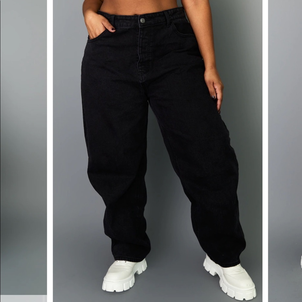 NWT Pretty Little Thing Black Denim Washed Boyfriend Baggy Oversized Jeans 8